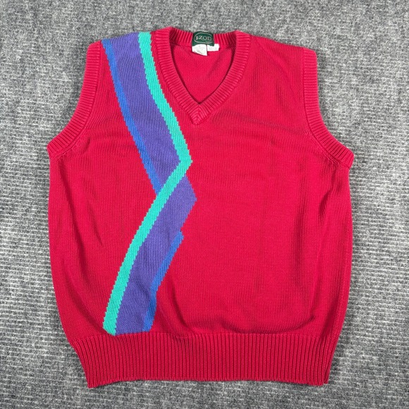 Izod Other - IZOD Sweater Vest Men Medium Red Blue Green Geometric V Neck Cotton Vest